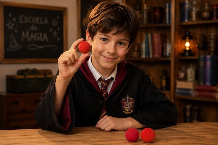 Alumne fent el truc de les boles d'esponja
